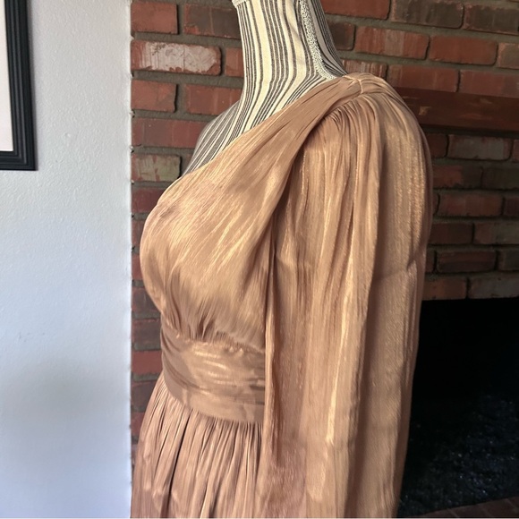 NWT Anthropologie One Shoulder Metallic Jumpsuit in Gold Sz 00 - Picture 6 of 10